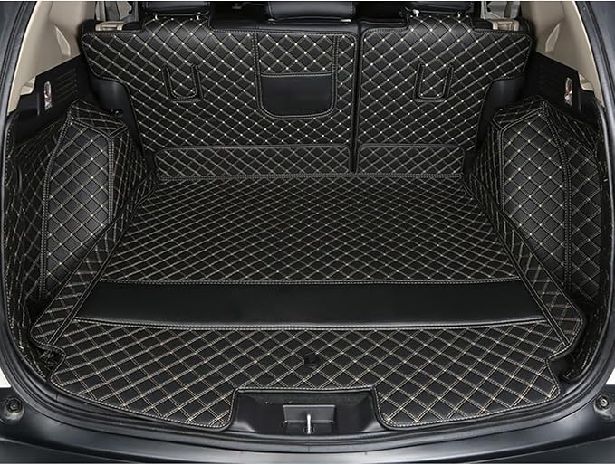 Trunk Liner Cargo Mats for 95% Car Models (Back Seat Protector + Cargo Protector + Both Side Wall Panel) Custom Fit, Full Coverage -Black with Gold Stitching