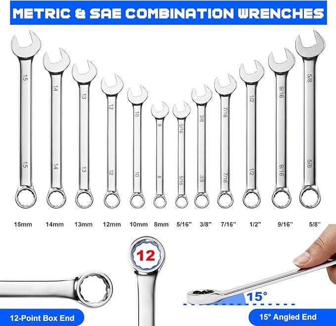 Prostormer Mechanics Tool Set with Drawer Box, 279-Piece SAE and Metric Mechanic Tool Kit with Wrenches & Sockets, General Tool Kit for Car, Motorcycle, Home Repair (Blue)