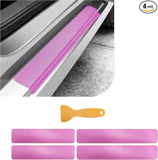 Dickno 4 PCS Car Door Sill Protector, 3D Carbon Fiber Auto Door Entry Edge Guard Protection Trim, Anti-Scratch Threshold Cover Strips, Sill Protection Sticker for Car SUV Truck (Pink)