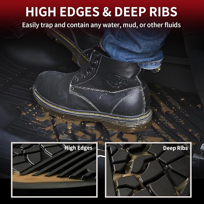 LASFIT Floor Mats for Jeep Grand Cherokee 2013-2015, for Dodge Durango 2013-2015 (Not for 6-seat), All Weather TPE Custom Fit Car Mats Floor Liners 1st & 2nd Row, Black