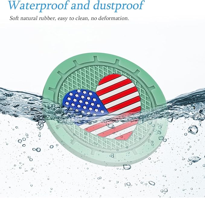 AUCELI 4 Pack Car Cup Holder Coasters, Colored American Flag US Flag Insert Car Cup Coaster, 2.75 Inch Anti Slip Shockproof Embedded Drink Mat, Vehicle Interior Decor Accessories