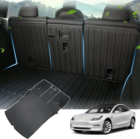 KUST Custom Fit Trunk Mat for 2020-2024 2025 Tesla Model Y Accessories 5 Seater (Not for 7 Seat or Juniper) Cargo Mat Liner Back Seat Protector All Weather Protection Black