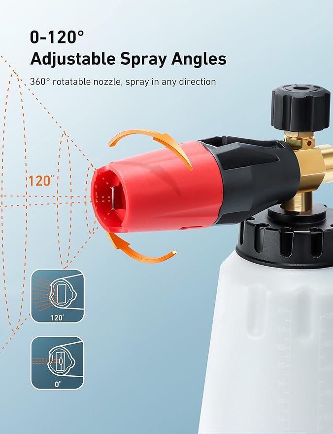 AstroAI Foam Cannon, Heavy Duty Car Foam Blaster Wide Neck Adjustable Snow Foam Lance and Thick Foam for Pressure Washer with 1/4" Quick Connector,1L Bottle