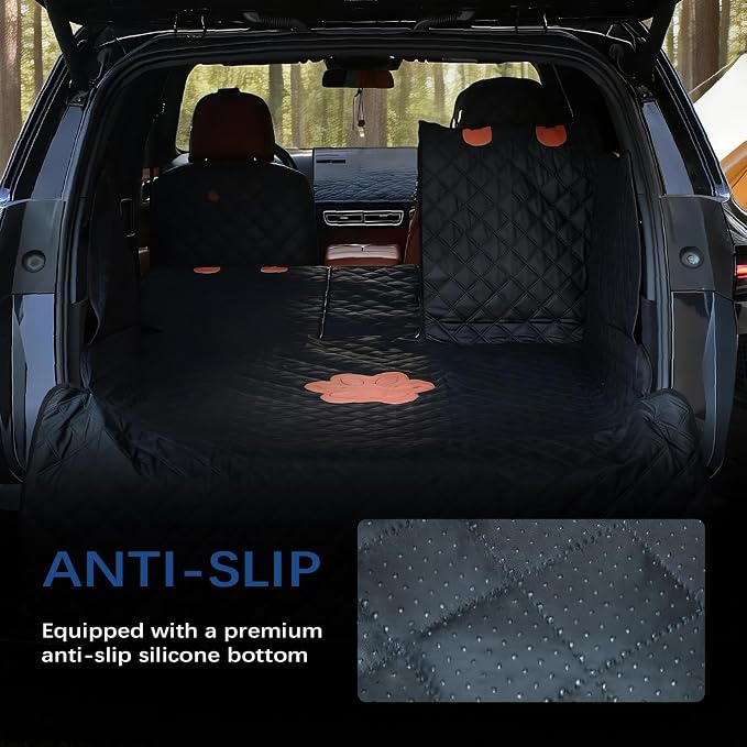 SUV Cargo Liner for Dogs,60/40 Split Seat Access,Waterproof Dog Trunk Cover | Feature: 60/40 Split Access | Material: Waterproof PU Leather | Protection: 15.75" Side Flaps & 19.69" Bumper Flap