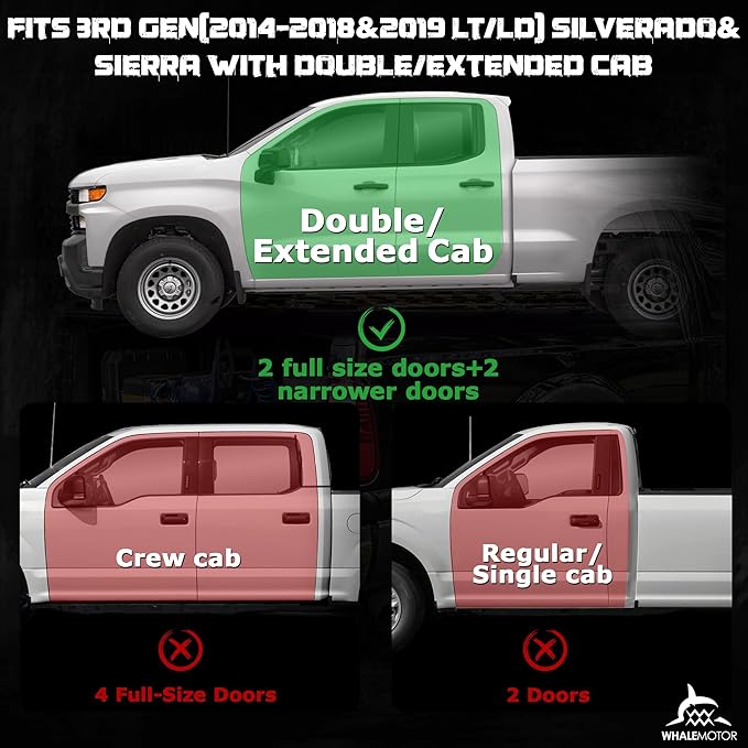 WHALEMOTOR Underseat Storage Compatible with 2014-2018 Chevy Silverado GMC Sierra Double/Extended Cab 1500(Inclu 2019 Ld/Lt)& 2015-2019 2500 3500 HD, Upgraded Rear Under Seat Organizer Cargo Box
