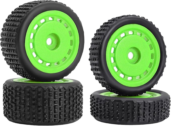 Pre-Mounted Pin Buggy Tires and Wheels Rims Hub Tires Set for 1/24 Losi Micro-B 1/28 Losi Micro-T Wltoys 244016 Upgrade Part (Green Micro-B)