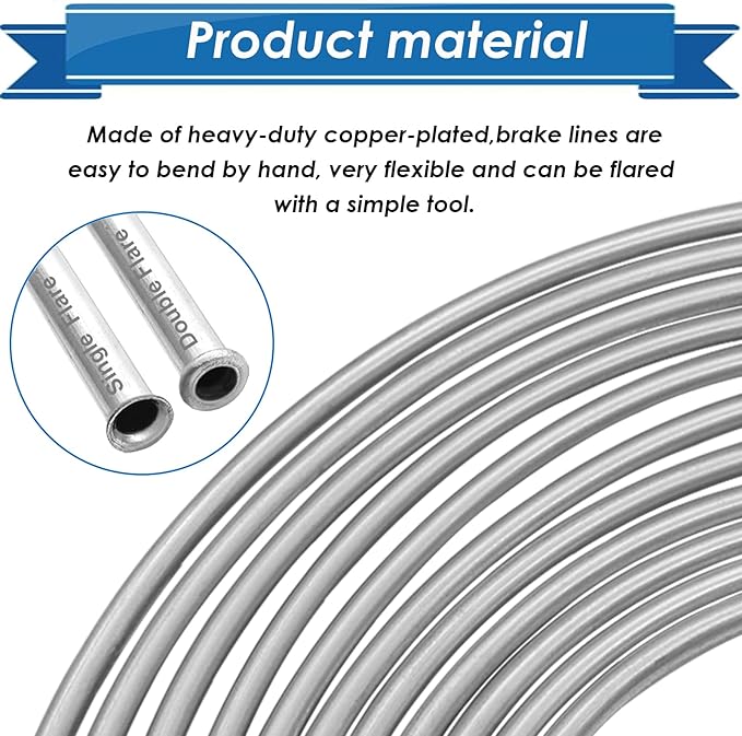 3/16inch x 25 ft Brake Line Tubing Kit Flexible Zinc Coated Alloy Brake Line Tubing Coil with 16 Inverted Flare Fittings SAE Standard