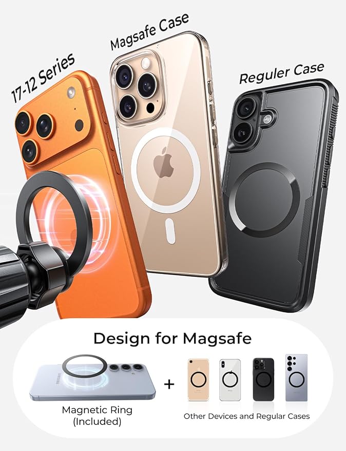 LISEN for MagSafe Car Mount,Car Accessories for Women Men [2025 Ultra] Magnetic Phone Holder for C ar 360 Dashboard Vent Phone Mount for C ar Organization iPhone 16 15 14 13 12 Pro Plus Mini, Black