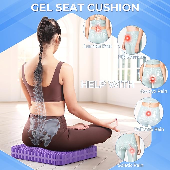 TushGuard Gel Seat Cushion for Long Sitting, Enlarged & Thickened Patent Design Office Chair Seat Cushion, Breathable Cooling Pads for Chairs, Soft Car Cushions for Wheelchair(1.6in, Grey)