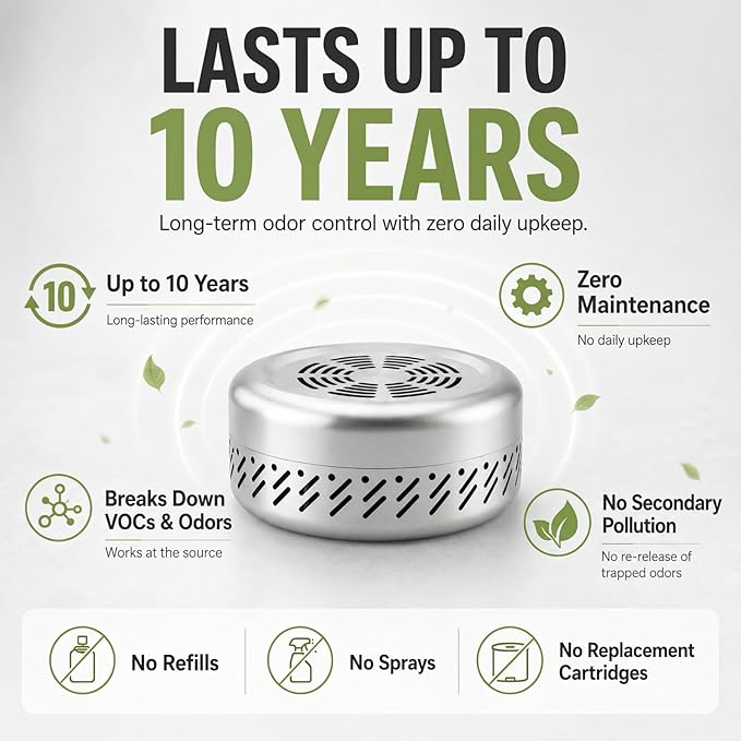Car Odor Eliminator Lasts 10 Years, Nano Catalyst Deodorizer Removes Smoke, VOCs, Fragrance-Free, for Fridges, RVs, Closets & Bathrooms, Better Than Charcoal, Baking Soda & Air Fresheners