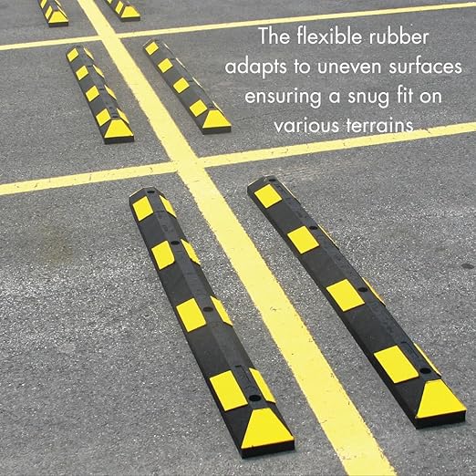 Checkers Park-It® 6 Foot Long 100% Recycled Rubber Parking Stop, 6' x 6" x 4", Parking Lot Curb Wheel Stopper, Highly Visible Black/Yellow, GNRS1610YB