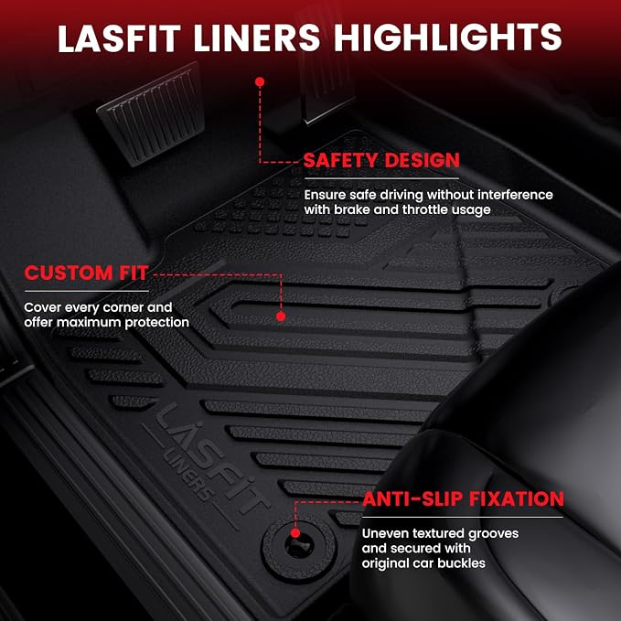 LASFIT Floor Mats for 2019-2023 Lincoln Nautilus & 2016-2018 Lincoln MKX, Custom Fit Full Coverage TPE Floor Liners, All Weather Front Rear Set, Black