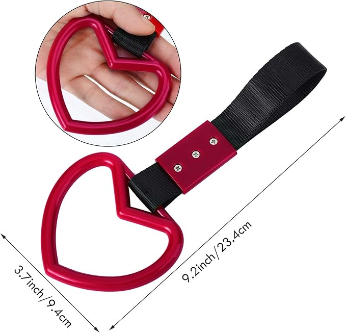 2 Pieces Rings Heart Shaped Car Handle Straps Drift Charm Rear Bumper Warning Ring Decor Subway Bus Broken Heart Handle for Car Interior (Red)