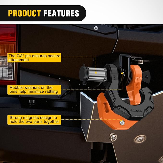 Nilight 2 Pack 3/4" D-Ring Separate Shackle with 7/8" Lock Pin 45,000 lbs Break Strength, Off Road Recovery Shackle with Isolators Washers for Use with Tow Strap, Winch, Truck Vehicle (Black&Orange)