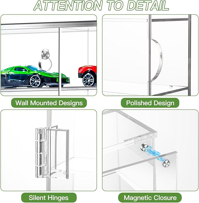 2 Pack Acrylic Display Case for Hot Wheels Storage 1/64 Scale, 6 Levels 24 Slots Toy Cars Showcase Wall Mount or Desktop, Clear Display Organizer for Diecast Matchbox Model Car Tabletop