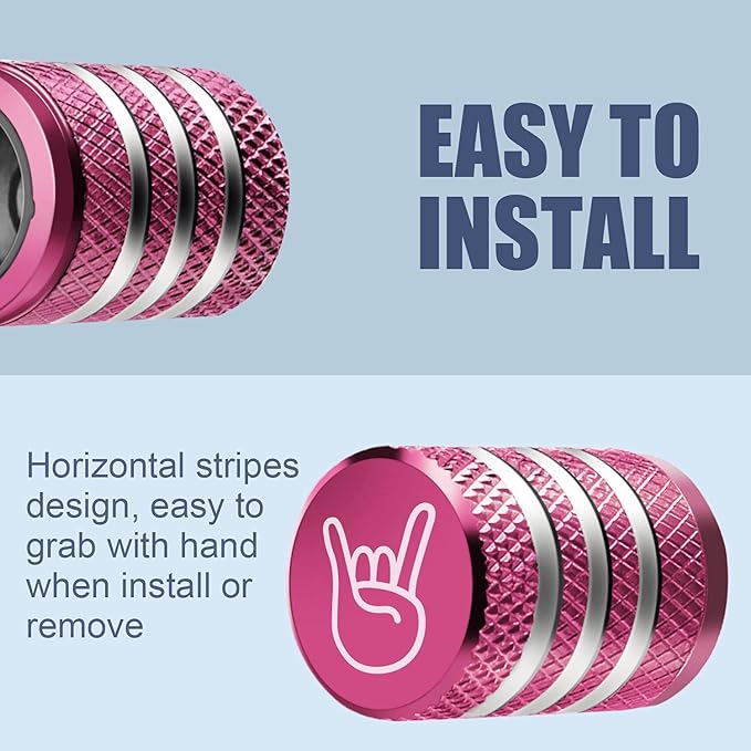 Tire Valve Stem Cap Cover - (5 Pack) Tire Air Cap Metal with Plastic Liner Corrosion Resistant Leak-Proof Rock and Roll for Car Truck Motorcycle Bike Pink