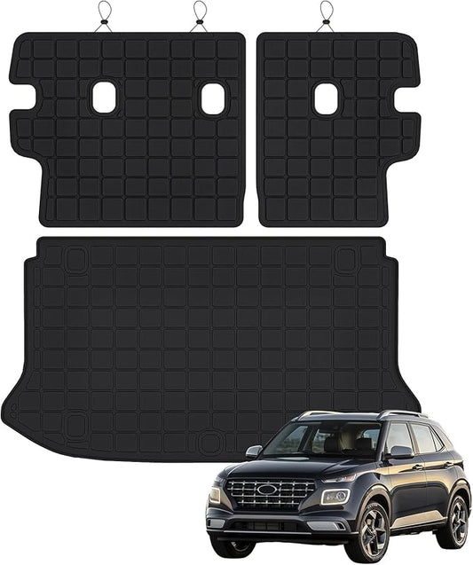 Cargo Liner for 2020-2025 2026 Hyundai Venue (Only Fit Upper Cargo Mat) & Backrest Mat,TPE All Weather Protection Car Trunk Mat Covering the Backrest Mat with Velcro Fastener Accessories
