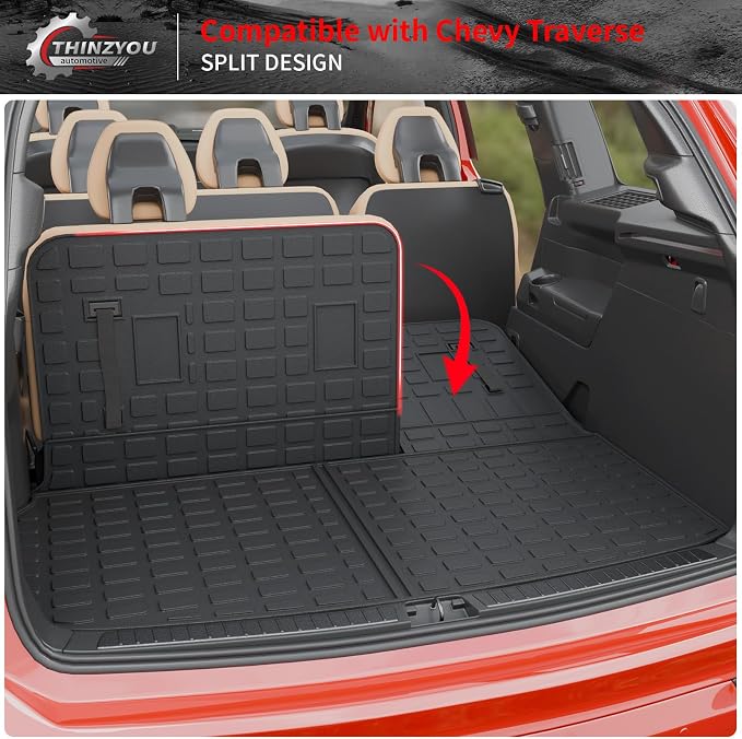 Cargo Mat Compatible with 2024 2025 2026 Chevrolet Traverse (NOT Limited) GMC Acadia 2025 2026 Buick Enclave Cargo Liner Back Seat Cover Chevy Traverse Accessories (Trunk Mat+Backrest Mats)