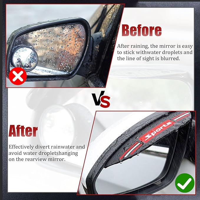 Pincuttee 2PC Side Mirror Visor Rain Guards,Car Rear View Mirror Rain Cover,Silicone Rain Shield,Mirror Cover Rubber Visor Guard(Black-Sport,2Pack)