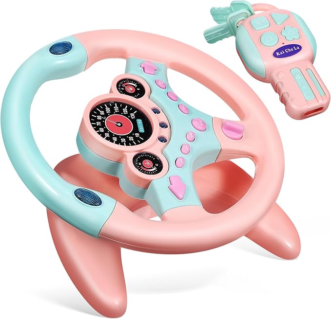 TOYANDONA Kids Steering Wheel Toy with Car Key, Racing Car Steering Wheel with Light and Music, Simulated Driving Racing Game Toy for Kids Boys Girls Aged 3 Years +
