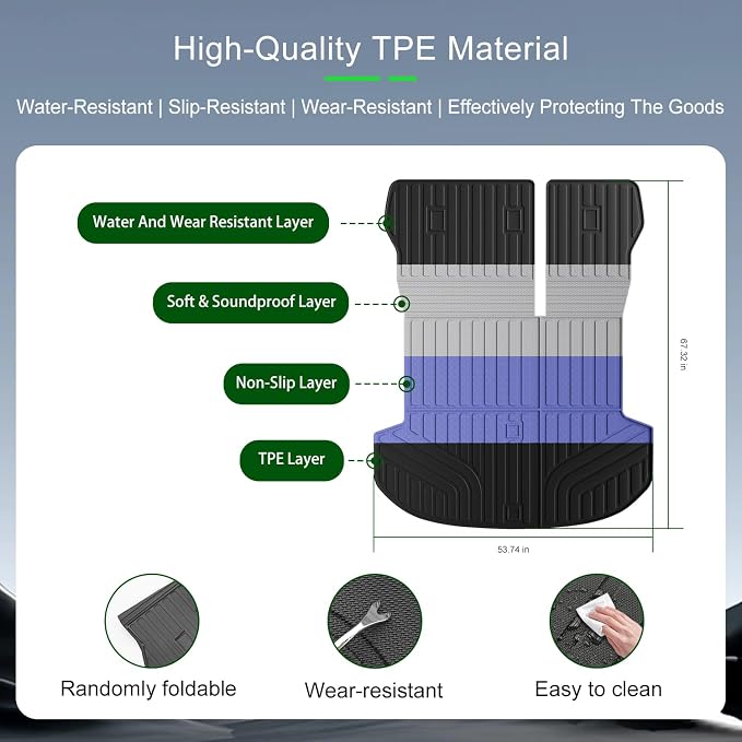 xipoqix Cargo Mat Backrest Mat Compatible with 2019 2020 Santa Fe TPE Cargo Liner Back Seat Protector Replacement for 2019 2020 Santa Fe Accessories (Trunk Mat with Backrest Mats)