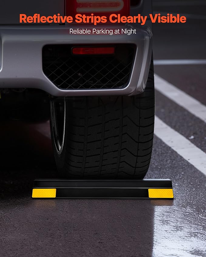 VEVOR Parking Stopper, 16 Inch 2 Pcs Heavy Duty Parking Aid for Garage, PP Curb Garage Floor Stopper with Reflective Strips, Vehicles Gadgets for Cars Vans Trucks Tire Wheel Guide Block Stops Bumpers