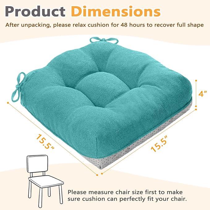 MAGIC ELEPHANT Chair Cushions for Dining Chairs, Memory Foam Kitchen Chair Cushions Set of 4, Non-Slip Thick Dining Room Chair Pads Seat Cushions, 15.5" x 15.5" x 4" (Aqua Green)