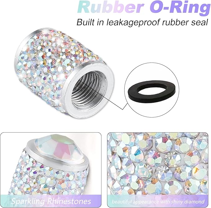 Alpmosn Car Wheel Tire Valve Caps, 4 PCS Bling Tire Valve Caps, Crystal Tire Caps Shinny Rhinestone for Women, Universal Car Dustproof Tire Valve Caps for Cars, Trucks, SUV and Motorcycles (AB)