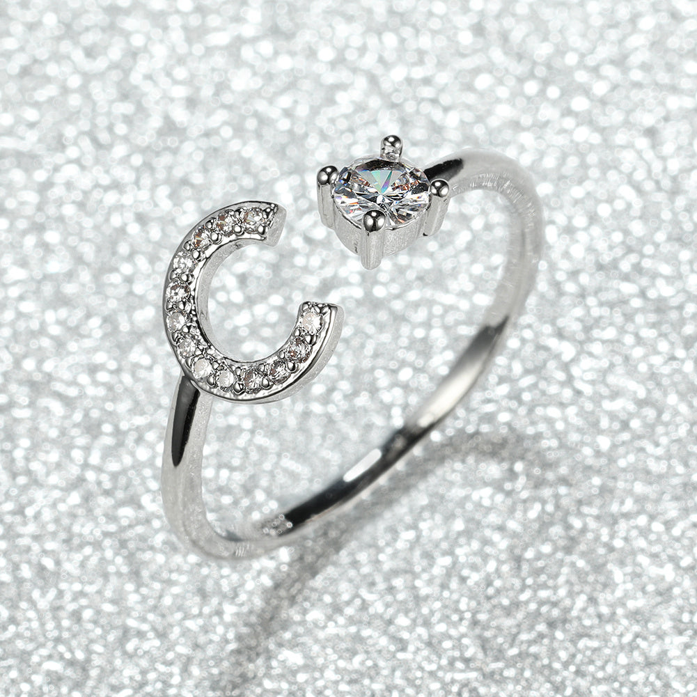 Popular Fashion Silvery AZ Letter Ring Initials Wedding Love Couple Rings Bridesmaid Gift