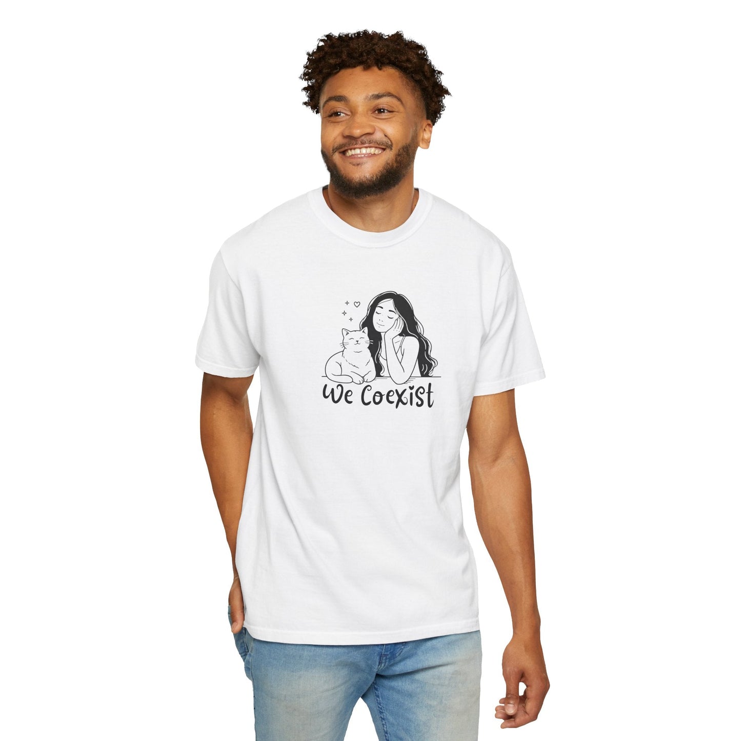 We Coexist T-Shirt – Minimalist Cat Lover Graphic Tee