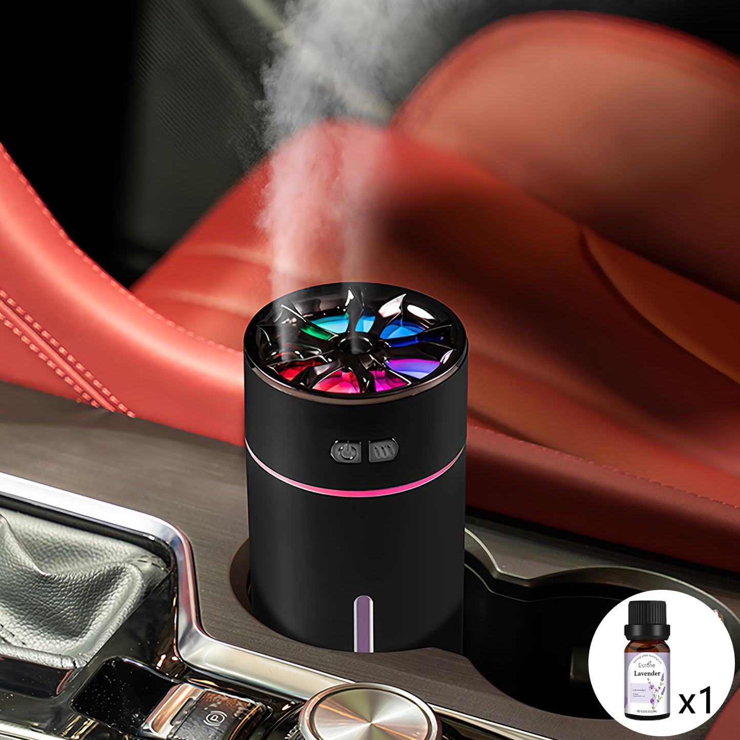 Holwim Waterless Car Diffuser for Essential Oils 300ml Dual Nozzle Battery Powered HumidifierSmart Car Air Freshener Diffuser with Colorful Lights and Various Spray Modes for Car Office Home（Set）