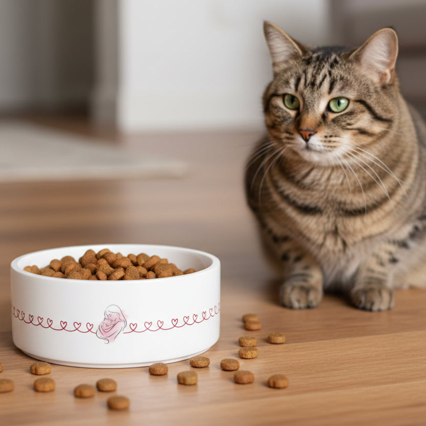 Love Line Ceramic Cat Bowl | Cat Love Design