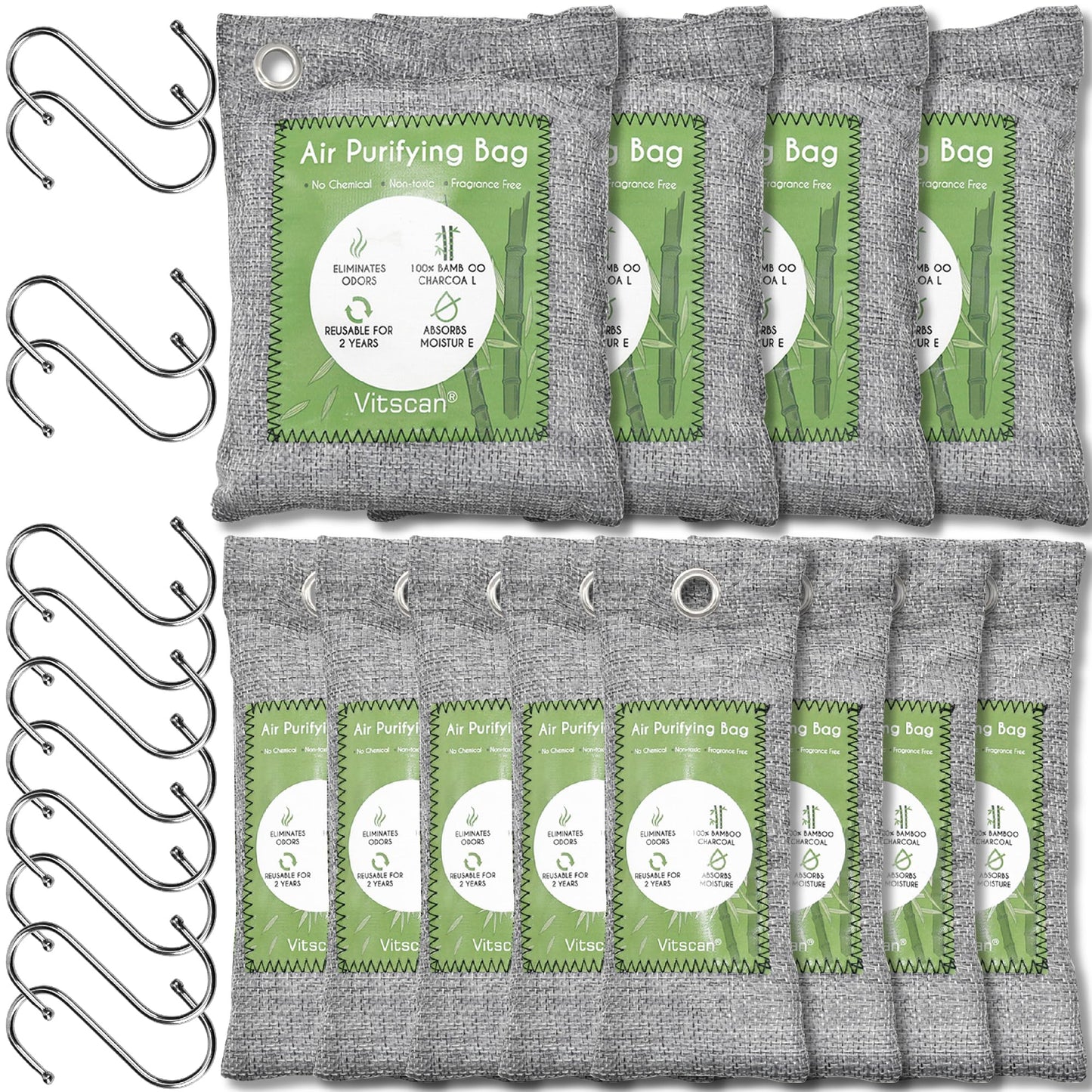 12 Pack Bamboo Charcoal Air Purifying Bag Activated Charcoal Bags Odor Absorber Moisture Absorber Natural Car Air Freshener Shoe Deodorizer Odor Eliminators For Home Pet Closet (8x50g 4x200g)