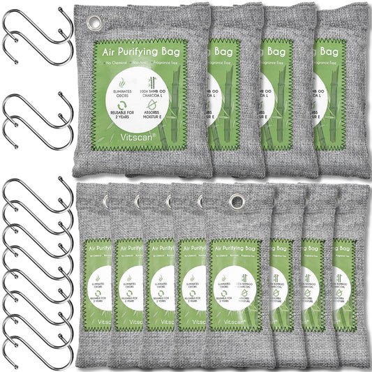 12 Pack Bamboo Charcoal Air Purifying Bag Activated Charcoal Bags Odor Absorber Moisture Absorber Natural Car Air Freshener Shoe Deodorizer Odor Eliminators For Home Pet Closet (8x50g 4x200g)