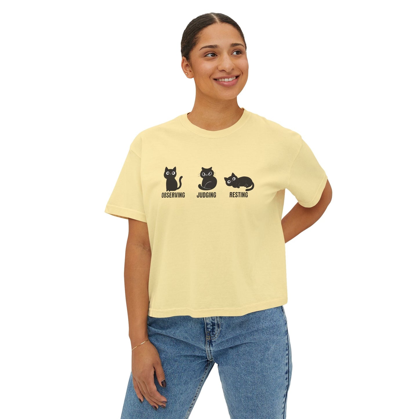 Observing Judging Resting Cat Tee | Boxy Cropped Cat Shirt