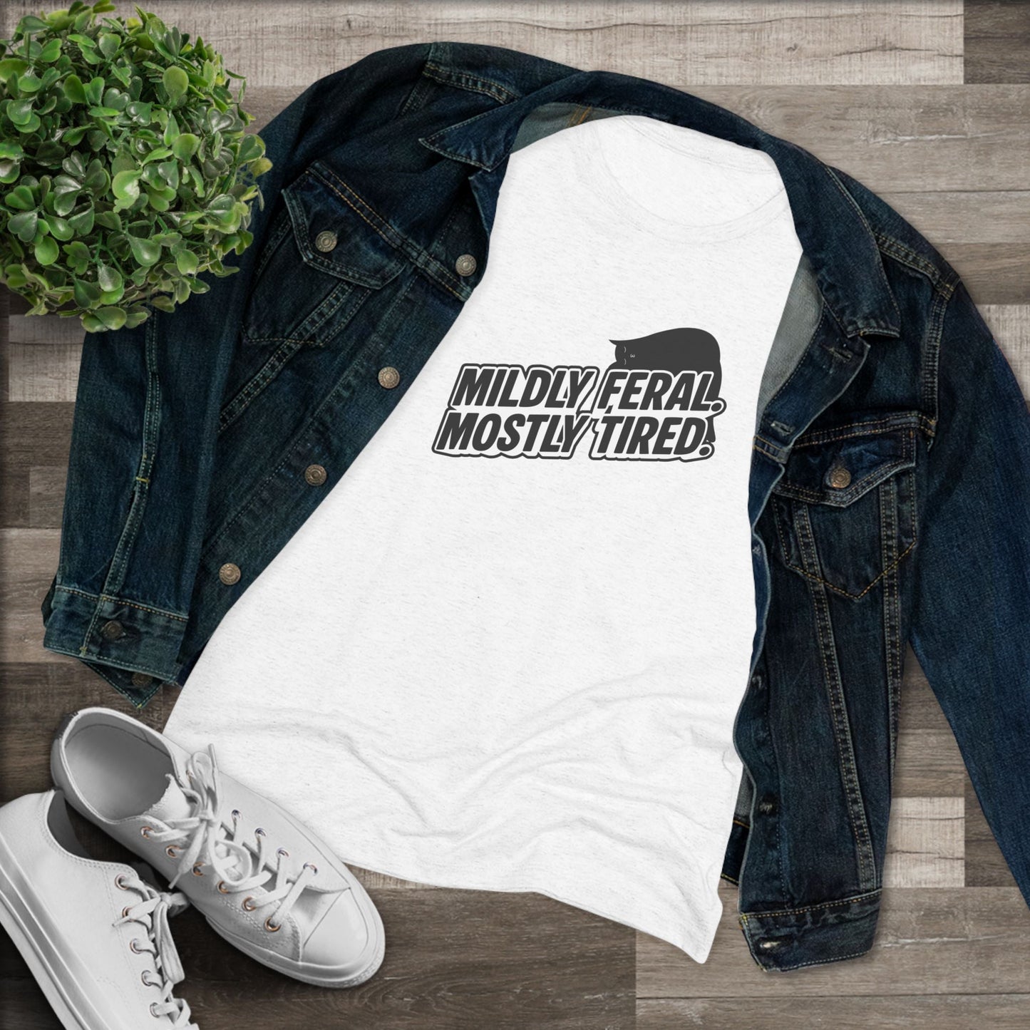 Mildly Feral Mostly Tired Slim Fit Cat Tee