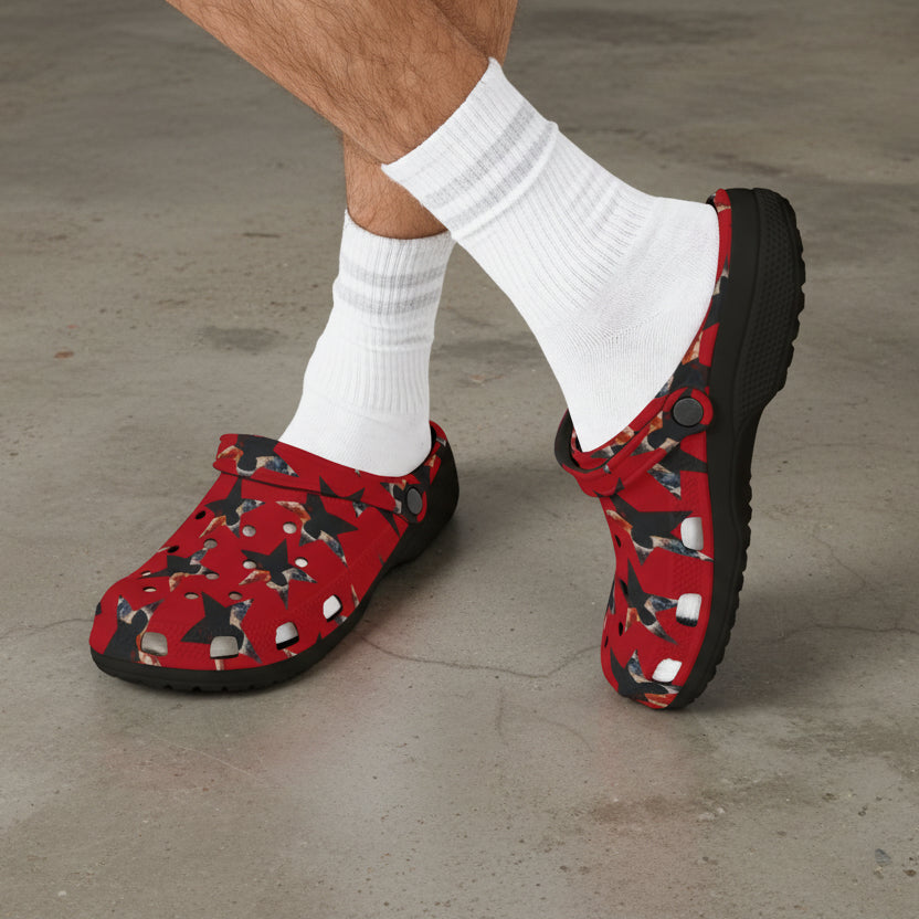 Red Presidential Silhouette Star EVA Clogs – Lightweight Statement Slip-Ons