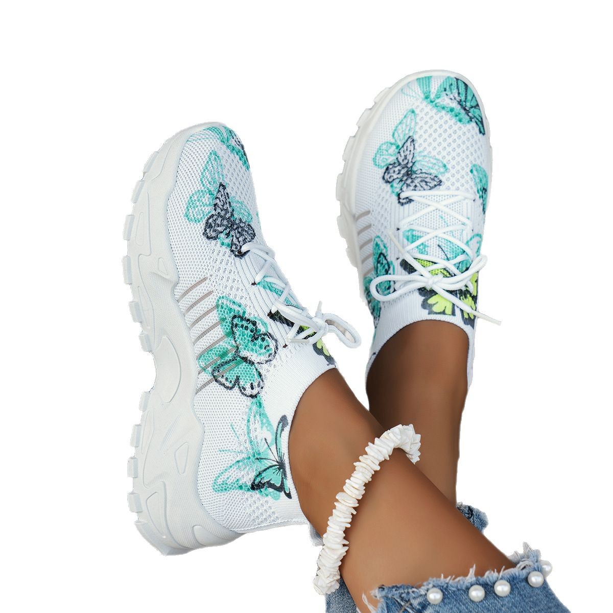 Women's Butterfly Print Mesh Casual Shoes Sneakers