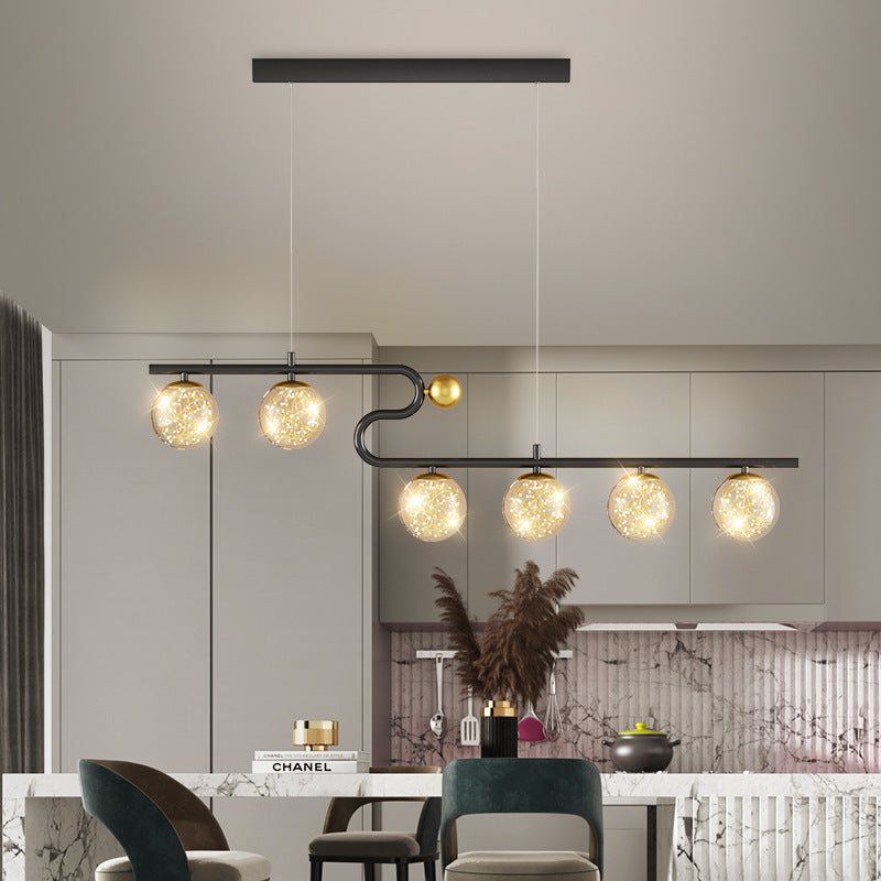 Simple Modern Creative Rectangle Dining Table Starry Chandelier