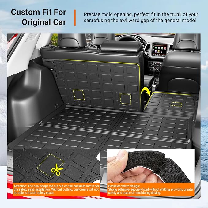 powoq Cargo Mat Compatible with 2019-2023 Jeep Cherokee Trunk Mat Cargo Liner Back Seat Protector TPE Replacement for 2019 2020 2021 2022 2023 Jeep Cherokee Accessories (Trunk Mat+Backrest Mats)