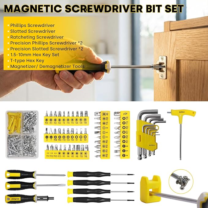 Enventor Home Tool Kit, 220 Piece Hand Tool Kit with Toolbox Storage Case, Basic Household Auto Repair Tool Set for Home Repairs Men Women DIY, Auto Maintenance, General Use, Household Repair Tools