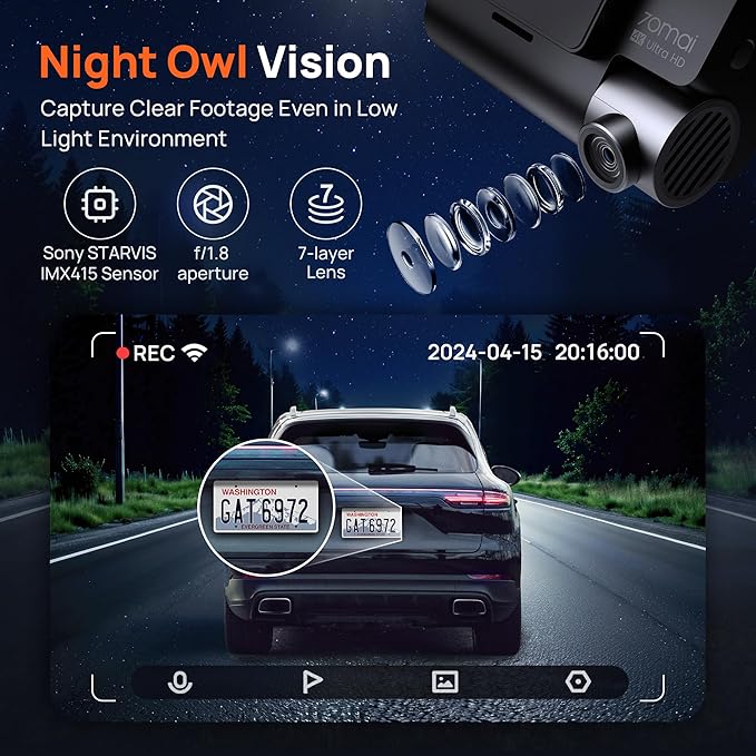 70mai 4K Dash Cam Front and Rear with STARVIS, Dashcam with 5GHz WiFi, GPS Car Camera, Super Night Vision, ADAS, 3'' IPS Screen, 24H Parking Mode, Time-Lapse, Loop Recording, Support 256GB Max (A800S)