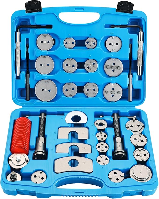 DASBET 35PCS Disc Brake Caliper Tool Kit, Heavy Duty Disc Brake Piston Caliper Compressor Rewind Tool with 24 Adapters, Compatible with Most Vehicles for Brake Pad Replacement