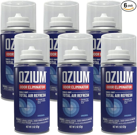 Ozium Air Sanitizer, 2 oz Car Fogger: Single-Shot Smoke Odor Eliminator & Car Air Freshener (Original, 6 Packs)