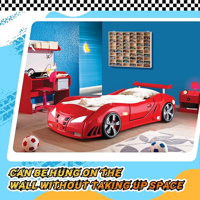 Seenelling Hot 1/64 Diecast Wheels Display Case Holds Toy Cars Wooden Wall Mount Car Display Shelf Storage Organizer Case for Toy Collectibles, Wheel, Model, 10 Layers (120 Spaces in Total)