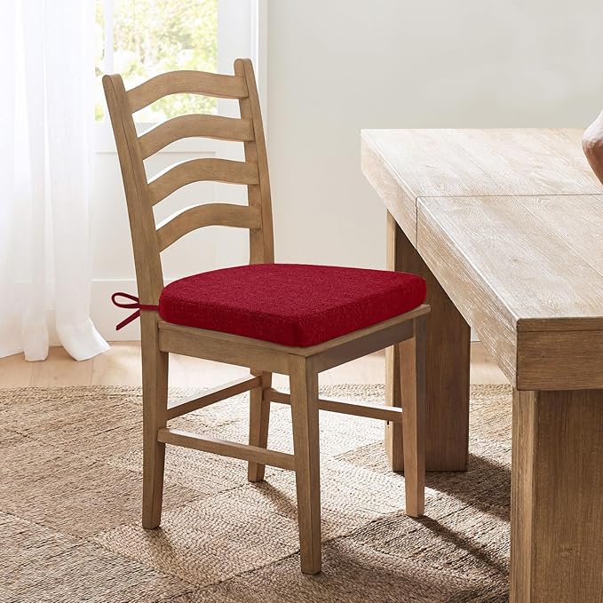 Chair Cushions for Dining Chairs, Non Slip Chair Pads with Ties and Washable Covers, Memory Foam Kitchen Chair Cushions Set of 4, 16"X16"X2.5", Red