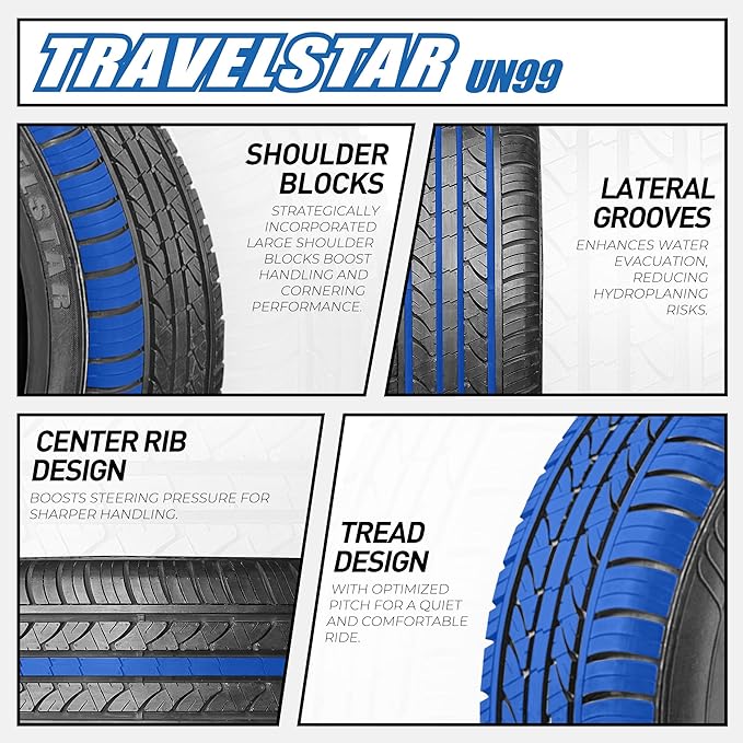 Set of 4 (Four) Travelstar UN99 All Season 205/65R16 95H All Season Radial Passenger Car Tire 205/65/16 - Includes Three-Year Road Hazard Warranty (Tire Only)