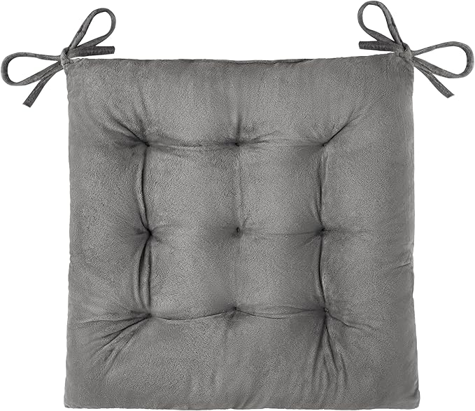 OVOV 1 Pack Chair Cushions for Dining Chairs Soft Seat Cushions for Kitchen Desk Chairs Square Chair Pads with Ties (15.5"x15.5" Light Grey)