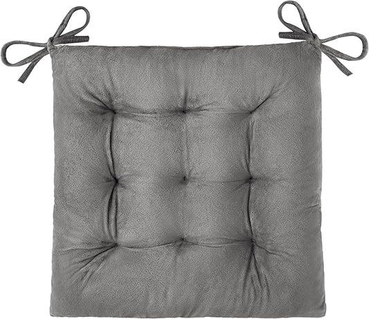 OVOV 1 Pack Chair Cushions for Dining Chairs Soft Seat Cushions for Kitchen Desk Chairs Square Chair Pads with Ties (15.5"x15.5" Light Grey)