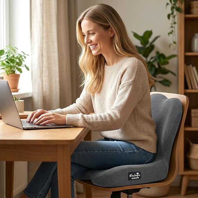 Exclusivo Mezcla Memory Foam Seat Cushion, Ergonomic Tailbone Pain Relief Cushions, Non-Slip Seat Pad for Office Chair and Car Seat, Grey